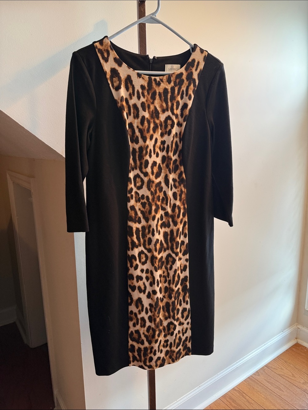 Chico's Black Shift Dress with Leopard Front Panel